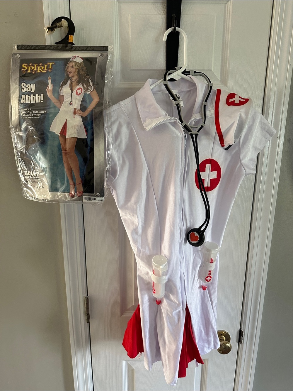 Spirit White and Red Women's Nurse Costume with Stethoscope
